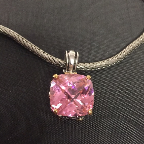 Vintage silver plated necklace with pink swarovski - Picture 2 of 8